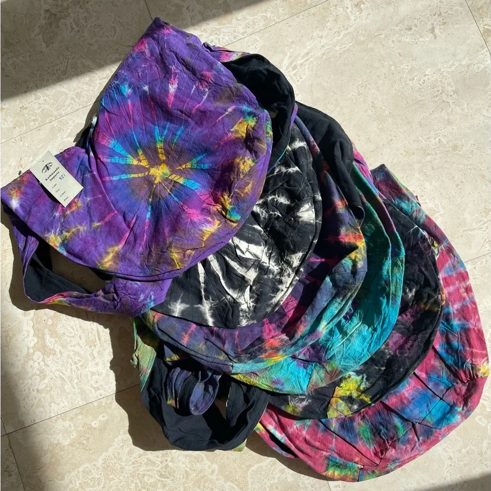 Boho Tie Dye Cotton Crossbody Hobo Bag In Green And Pink  Brand New - Picture 9 of 13